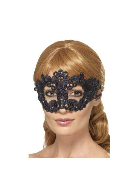Embroidered Lace Filigree Floral Eyemask - Black - SKU:45630 - UPC:5020570089774 - Party Expo