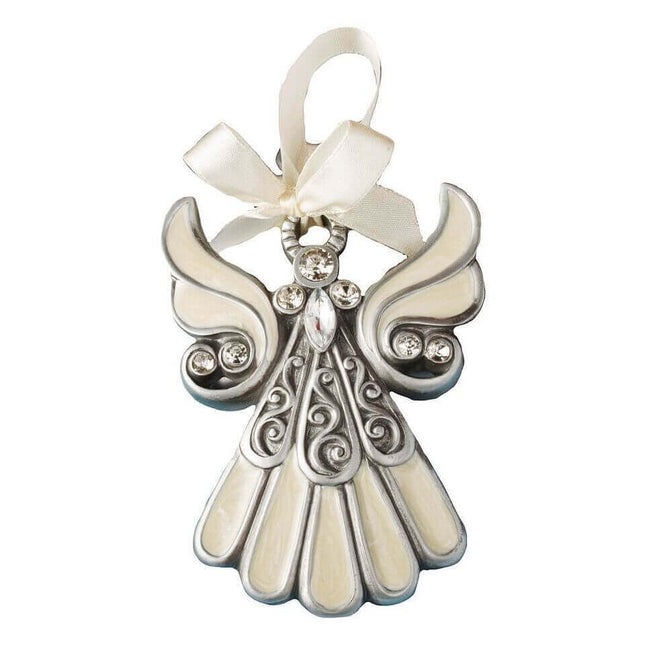 FashionCraft Shimmering Ivory-Inlaid Enamel Angel Ornament in Gift-Box - SKU:8637 - UPC:638054086376 - Party Expo