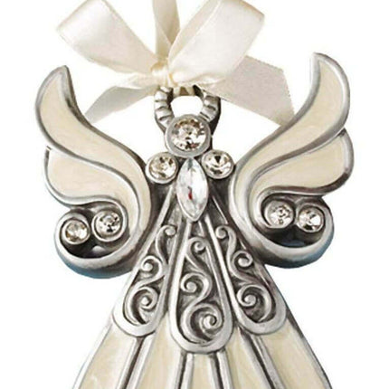 FashionCraft Shimmering Ivory-Inlaid Enamel Angel Ornament in Gift-Box - SKU:8637 - UPC:638054086376 - Party Expo