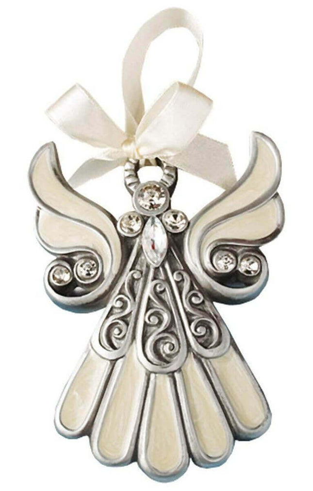 FashionCraft Shimmering Ivory-Inlaid Enamel Angel Ornament in Gift-Box - SKU:8637 - UPC:638054086376 - Party Expo