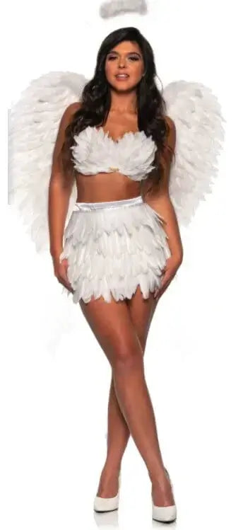 Feather Mini Skirt Two Piece Set - White (Large/X-large) - SKU:30626LXL - UPC:8432481580306 - Party Expo