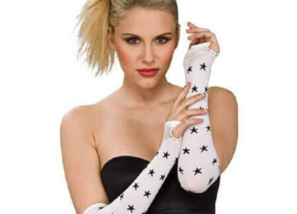 Fingerless Gloves White with Black Stars - SKU:8567 - UPC:082686085670 - Party Expo