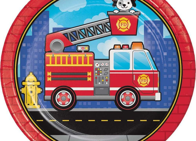 Flaming Fire Truck 9" Plates - SKU:331498 - UPC:039938500306 - Party Expo