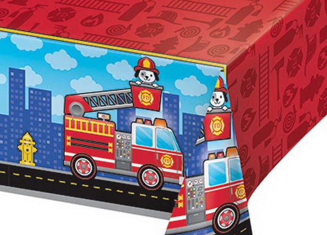 Flaming Fire Truck Plastic Table Cover - SKU:332199 - UPC:039938507992 - Party Expo