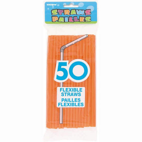 Flex Straws Pumpkin Orange 50ct - SKU:91248 - UPC:011179912483 - Party Expo