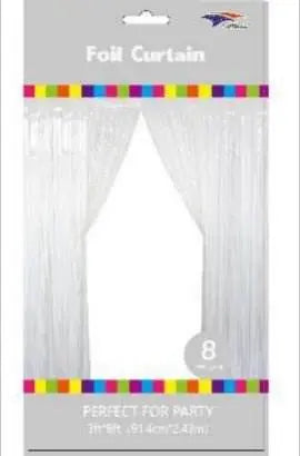 Foil Fringe Curtain - White - Party Expo