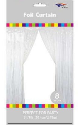 Foil Fringe Curtain - White - SKU: - UPC:677545142047 - Party Expo