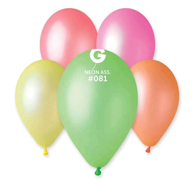Gemar - 12" Neon Assorted Latex Balloons #081 (50pcs) - SKU:118100 - UPC:8021886118100 - Party Expo