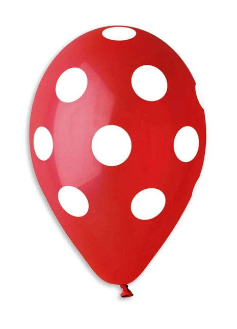 Gemar - 12" Red/White Polka Dot Latex Balloons #045 (50pcs) - SKU:914115 - UPC:8021886914115 - Party Expo