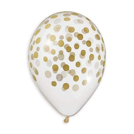 Gemar - 13" Crystal Clear Gold Confetti Latex Balloons #000 (50pcs) - SKU:#752 - UPC:8021886924633 - Party Expo