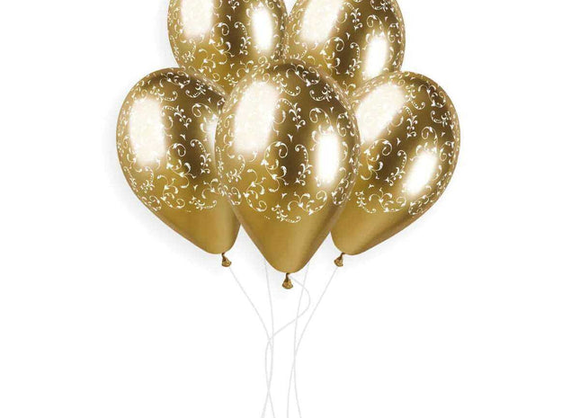 Gemar - 13' Filigree Shiny Gold Latex Balloons #625 (25pcs) - SKU:939705 - UPC:8021886939705 - Party Expo