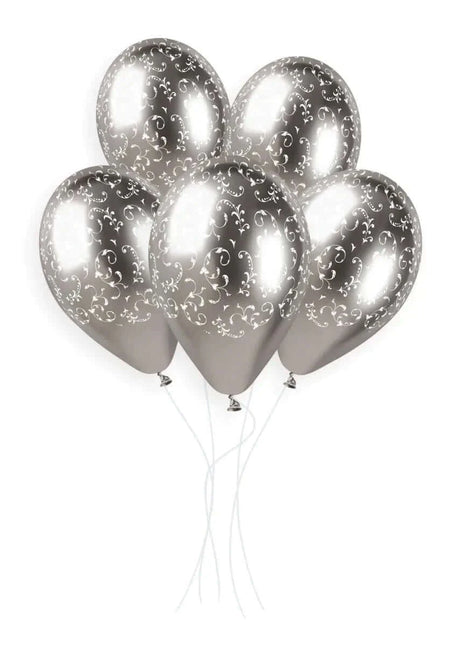 Gemar - 13' Filigree Shiny Silver Latex Balloons #625 (25pcs) - SKU:939712 - UPC:8021886939712 - Party Expo