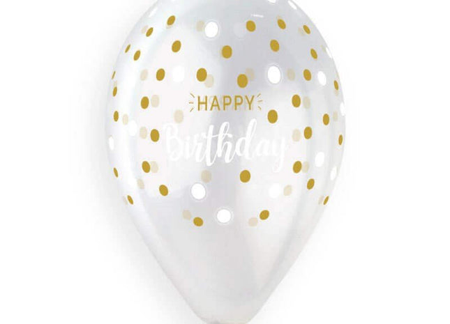 Gemar - 13' Happy Birthday & Golden Dots Crystal Latex Balloons #1041 (50pcs) - SKU:940664 - UPC:8021886940664 - Party Expo