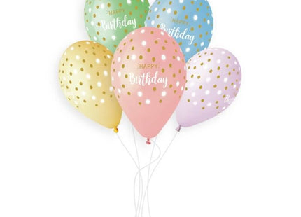 Gemar - 13' Happy Birthday & Golden Dots Pastel Latex Balloons #1041 (50pcs) - SKU:940657 - UPC:8021886940657 - Party Expo