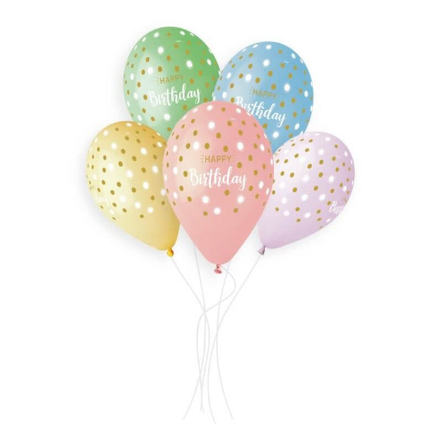 Gemar - 13' Happy Birthday & Golden Dots Pastel Latex Balloons #1041 (50pcs) - SKU:940657 - UPC:8021886940657 - Party Expo