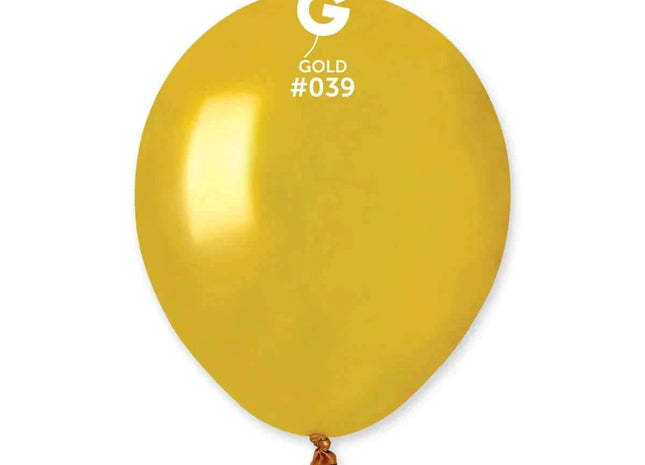 Gemar - 5" Metallic Gold Latex Balloons #039 (100pcs) - SKU:053913 - UPC:8021886053913 - Party Expo