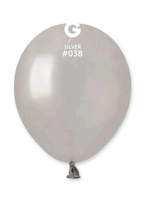 Gemar - 5" Metallic Silver Latex Balloons #038 (100pcs) - SKU:053814 - UPC:8021886053814 - Party Expo
