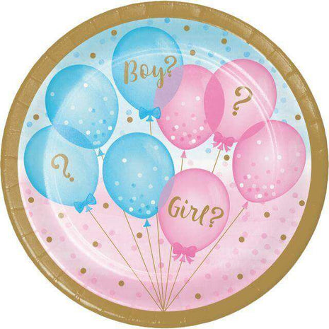 Gender Reveal - 7" Balloon Print Dessert Paper Plates (8ct) - SKU:336065 - UPC:039938557607 - Party Expo