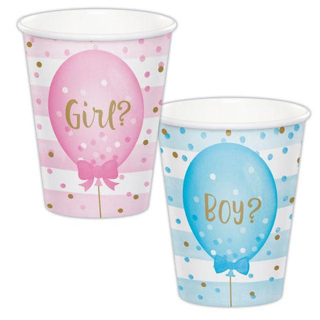 Gender Reveal - 9oz Balloon Print Paper Cups (8ct) - SKU:336068 - UPC:039938557638 - Party Expo