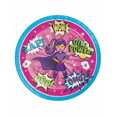 9" Girl Superhero Plates (8ct) - SKU:332390 - UPC:039938510961 - Party Expo