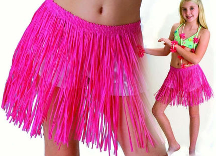 Girls Luau Tropical Paper Raffia Hula Skirt - Pink - SKU:251894 - UPC:753182518947 - Party Expo
