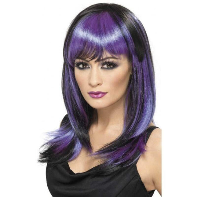 Glamour Witch Wig, Black & Purple - SKU:35219 - UPC:5020570325193 - Party Expo