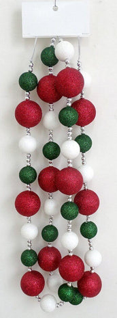 Glitter Ball Garland 6' Red Green, White Glitter Balls with Beads - SKU:GLB-238 - UPC:840167302117 - Party Expo