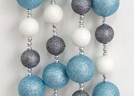 Glitter Ball Garland Ice Blue Wht Gray Glitter Balls w/ Silver Beads - SKU:GLB-IB8G - UPC:840167304159 - Party Expo