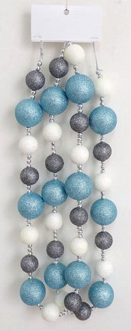 Glitter Ball Garland Ice Blue Wht Gray Glitter Balls w/ Silver Beads - SKU:GLB-IB8G - UPC:840167304159 - Party Expo