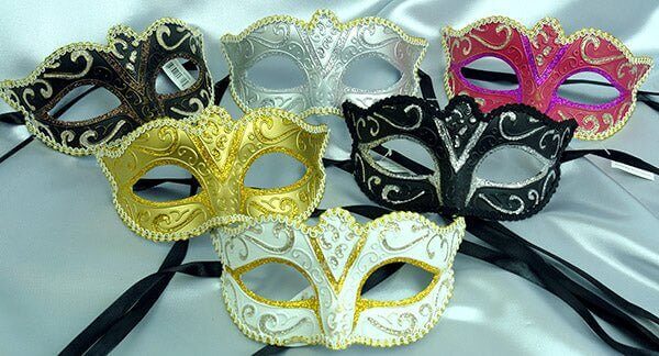 Glitter Masks w/Trim Two-Tone Assorted - SKU:M7066PINK - UPC:831687007125 - Party Expo