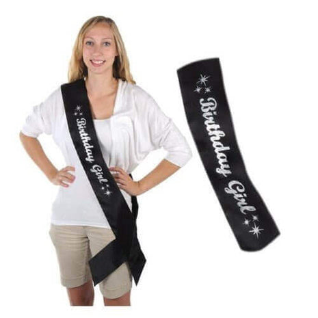 Glittered Birthday Girl Satin Sash - SKU:54788S - UPC:034689021063 - Party Expo