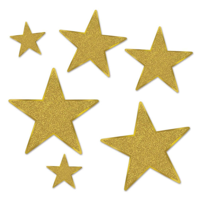 Glittered Foil Star Cutouts - Gold - SKU:57857-GD - UPC:034689060178 - Party Expo