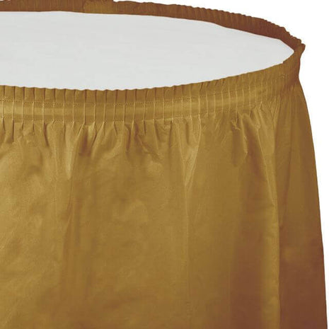 Glittering Gold Plastic Table Skirt - SKU:010024- - UPC:073525025896 - Party Expo