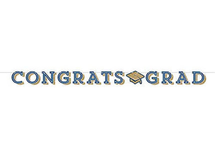 Glittering Grad Congrats Grad Banner - Gold, Navy, and White (6"x96") - SKU:356146 - UPC:039938865214 - Party Expo