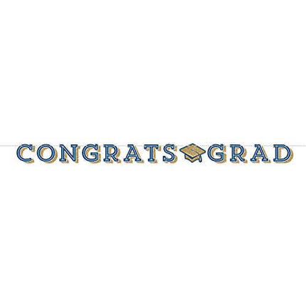 Glittering Grad Congrats Grad Banner - Gold, Navy, and White (6"x96") - Party Expo