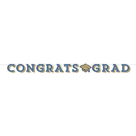 Glittering Grad Congrats Grad Banner - Gold, Navy, and White (6"x96") - SKU:356146 - UPC:039938865214 - Party Expo