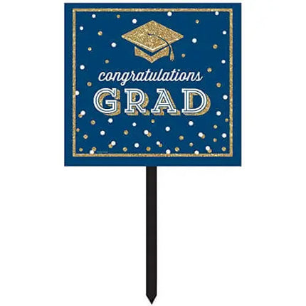 Glittering Grad Yard Sign - Navy & Gold (14.5"x15") Party Expo  