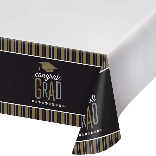 Glitz Graduation Plastic Tablecloth - Silver & Gold - SKU:327476 - UPC:039938449223 - Party Expo
