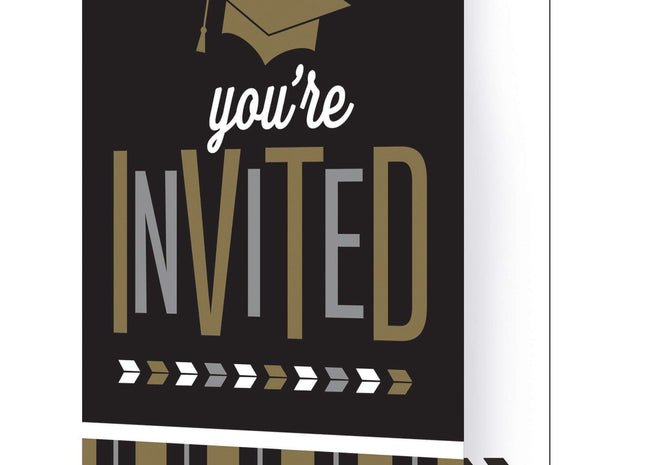 Glitzy Graduation Invitation Cards - Black & Brown - SKU:327456 - UPC:039938449285 - Party Expo