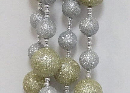 Gllitter Ball Garland 6' Champagne Silver Glitter Balls w/ Silver Beads - SKU:GB-C0 - UPC: - Party Expo