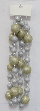 Gllitter Ball Garland 6' Champagne Silver Glitter Balls w/ Silver Beads - SKU:GB-C0 - UPC: - Party Expo
