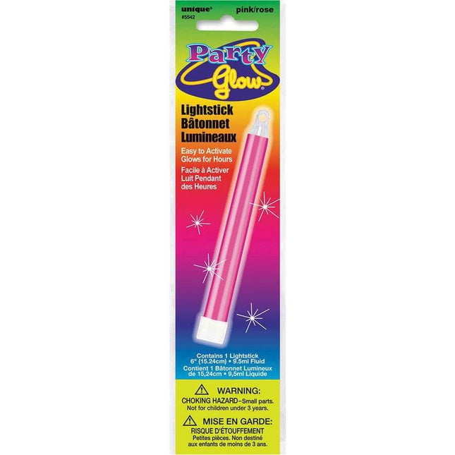 Glow 6'' Lightstick-Pink - SKU:5542 - UPC:011179055425 - Party Expo