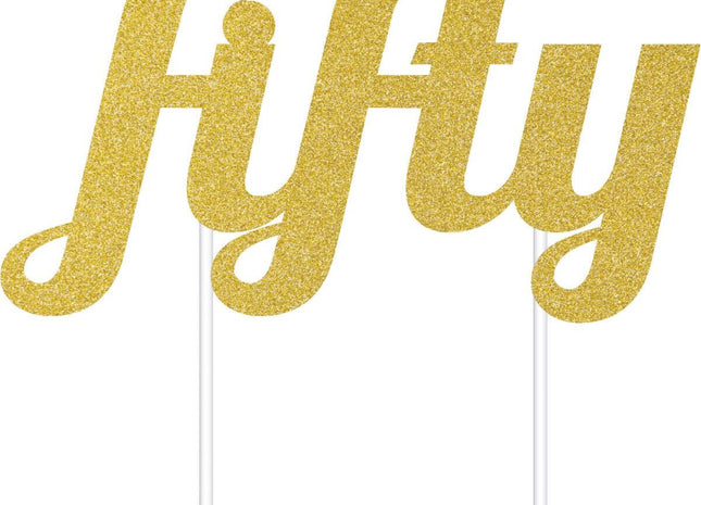 Gold Glitter 'Fifty' Cake Topper - SKU:324538 - UPC:039938416331 - Party Expo