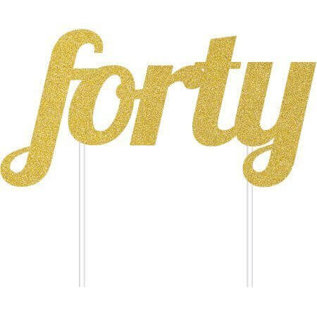 Gold Glitter 'Forty' Cake Topper - SKU:324537 - UPC:039938416324 - Party Expo