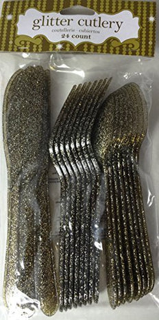 Gold Glitter Glitz Gold Cutlery Assorted - SKU:019805- - UPC:039938033712 - Party Expo