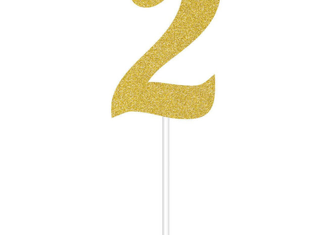 Gold Glitter Number '2' Cake Topper - SKU:324544- - UPC:039938416393 - Party Expo