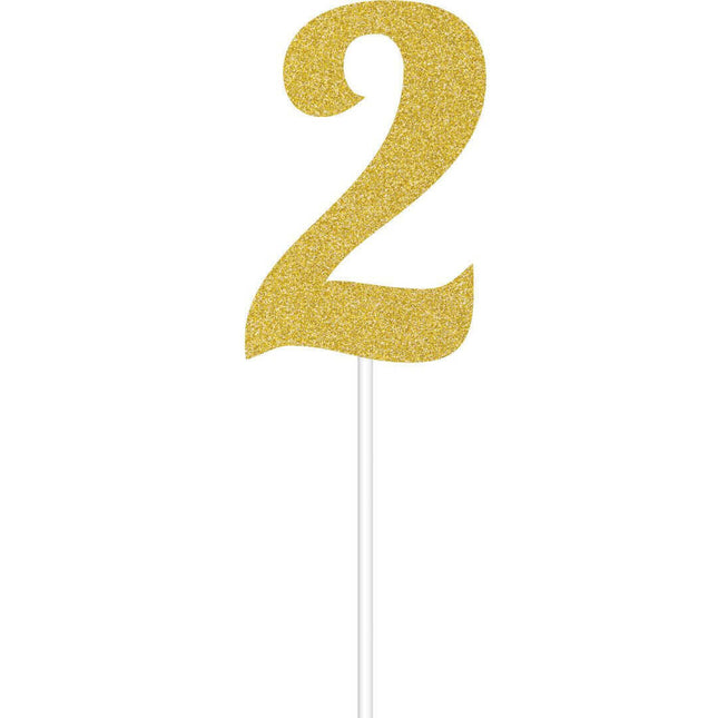 Gold Glitter Number '2' Cake Topper - SKU:324544- - UPC:039938416393 - Party Expo