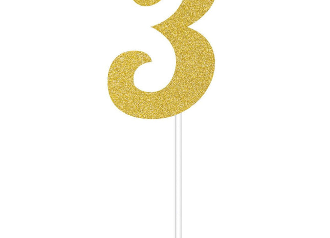 Gold Glitter Number '3' Cake Topper - SKU:324545- - UPC:039938416409 - Party Expo