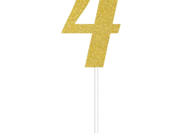 Gold Glitter Number '4' Cake Topper - SKU:324546 - UPC:039938416416 - Party Expo