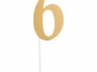 Gold Glitter Number '6' Cake Topper - SKU:324548 - UPC:039938416430 - Party Expo